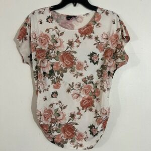 Discreet Floral Roses Print Short Sleeve T-Shirt Top Womens Size M